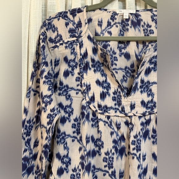 Gap Blue/Cream/Off White Long Sleeve Boho Pullover Blouse Top Size Large - Picture 4 of 15